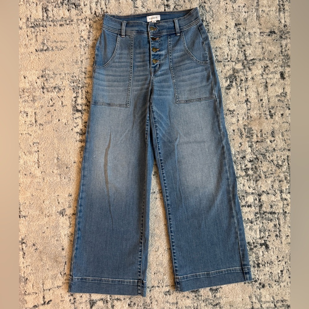 Evereve Light Blue Wide Leg Flare Jeans Size 28 - Picture 3 of 7